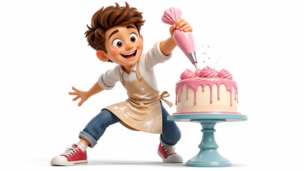 Vibrant 3D cartoon render of [Subject] in a dynamic pose, joyful expression, wea