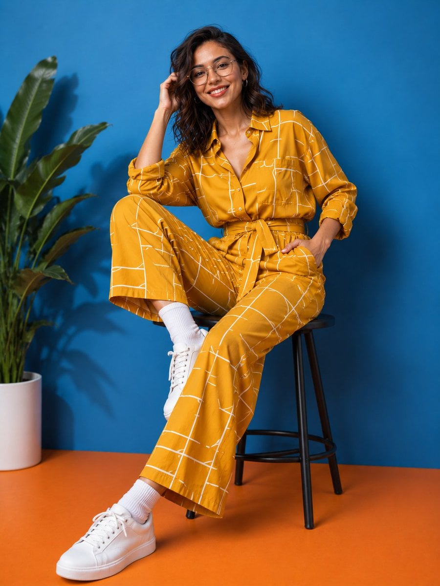 Ultra-realistic fashion lifestyle photography of a cheerful young woman with sho