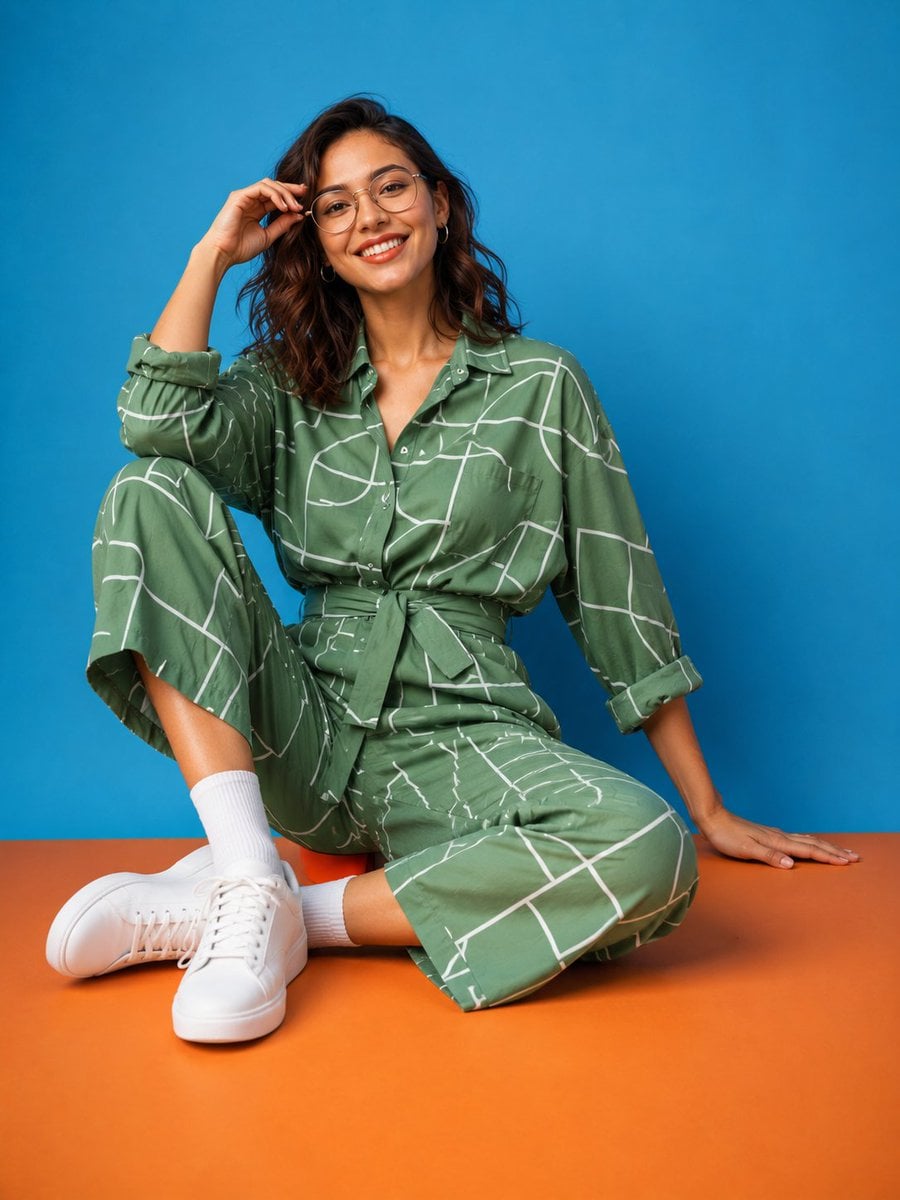 Ultra-realistic fashion lifestyle photography of a cheerful young woman with sho