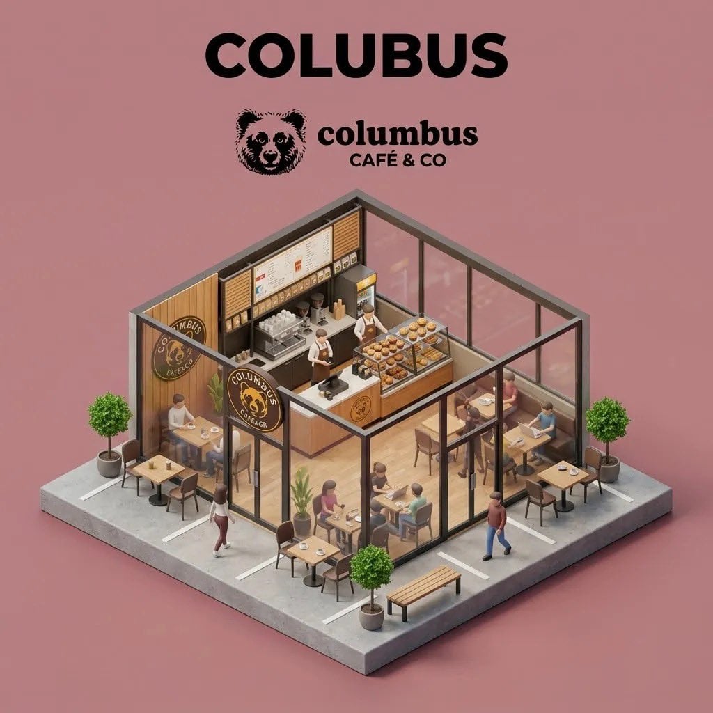"Ultra-detailed isometric 3D miniature diorama of a branded storefront placed on
