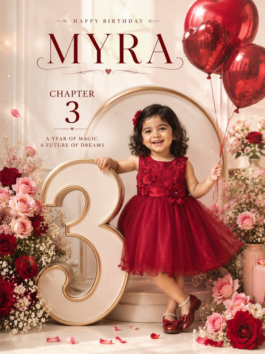 Professional luxury birthday poster, 3:4 portrait composition, ultra-premium edi