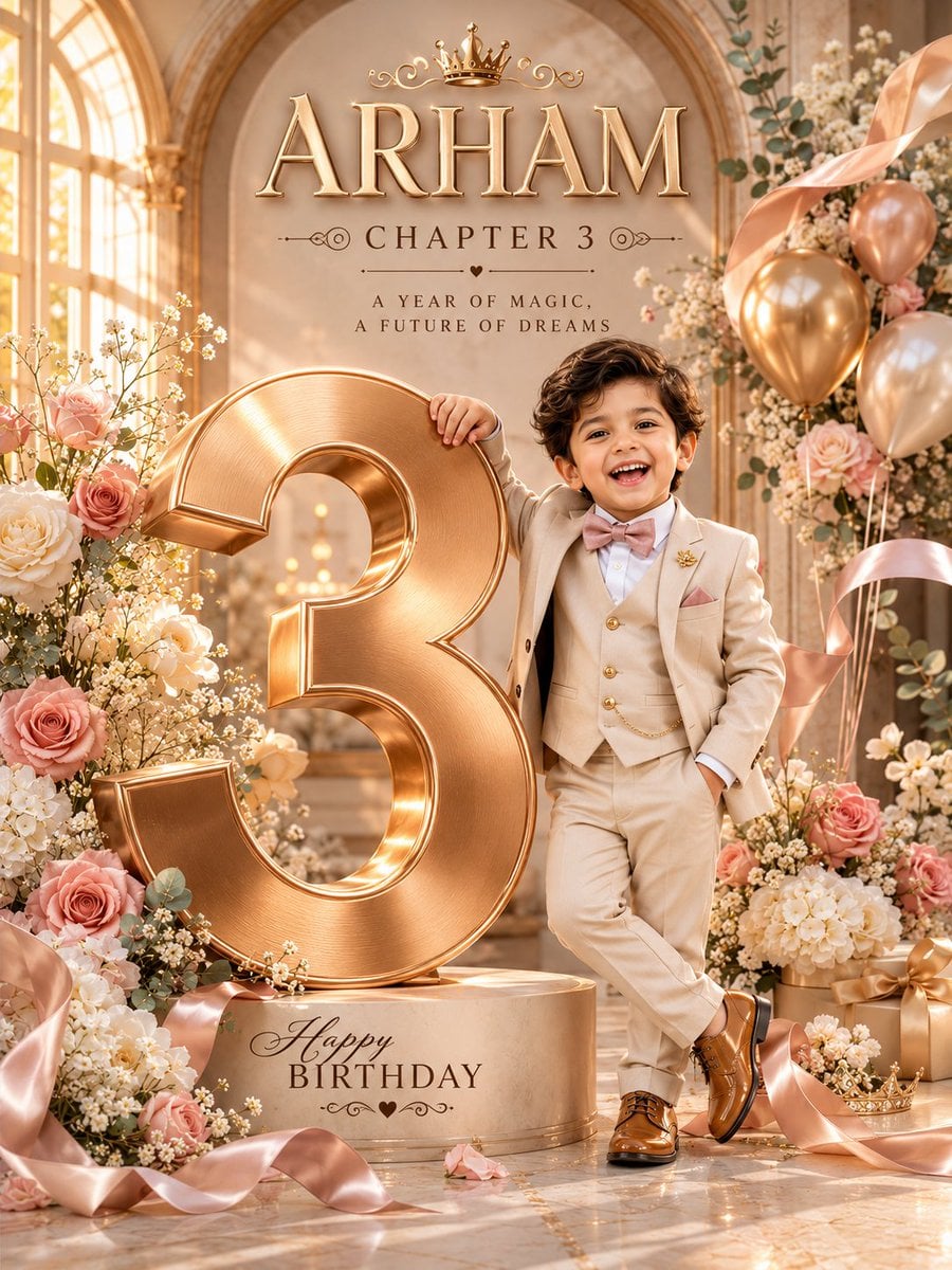 Professional luxury birthday poster, 3:4 portrait composition, ultra-premium edi