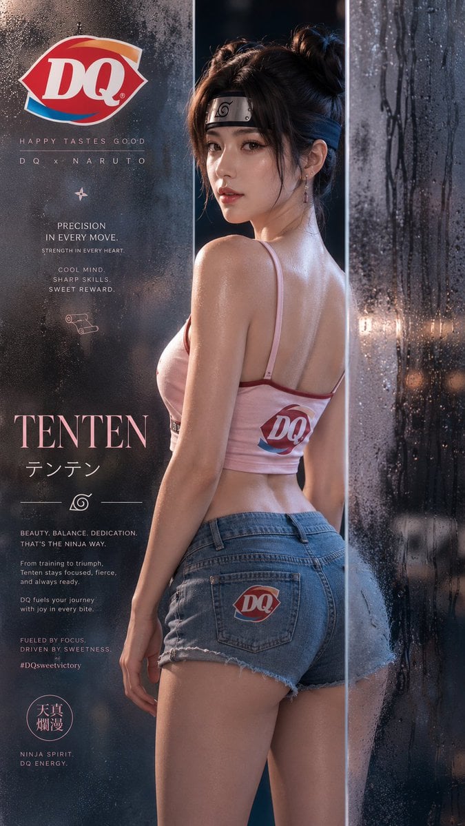 比例：9:16
主题：品牌宣发海报大片：美女站在两块半透明磨砂玻璃中间（注意：是玻璃，不是玻璃门，不要带门把手），身穿携带[Brand Name]/Logo的衣