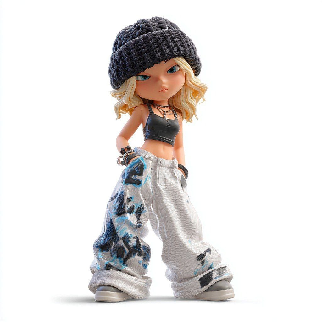 Masterpiece, 8k, best quality, a stylish artistic blind box toy of a cool and cu