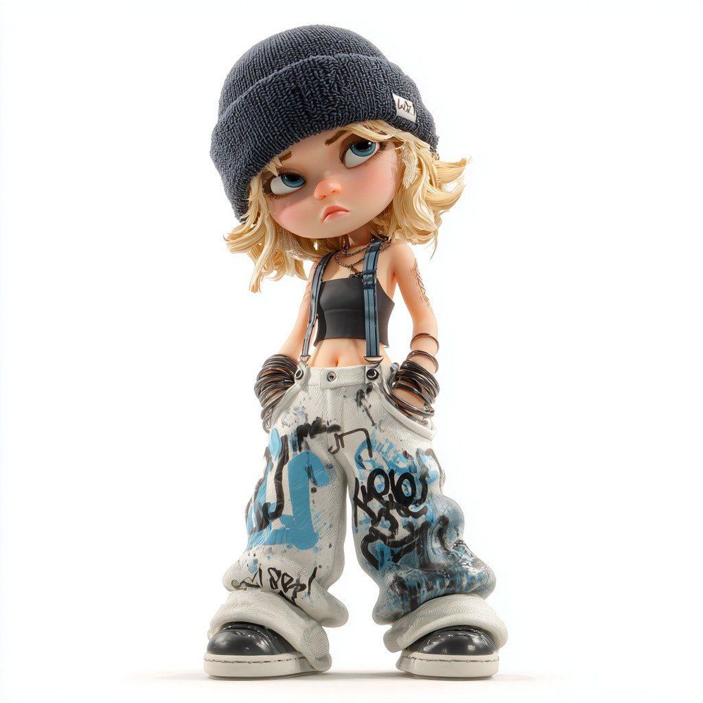 Masterpiece, 8k, best quality, a stylish artistic blind box toy of a cool and cu