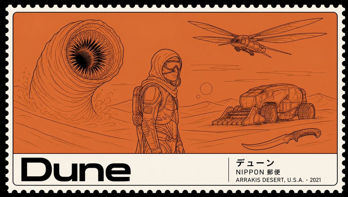 Minimalist Japanese postage stamp movie poster in the "Nano Banana 2" / Nippon Y