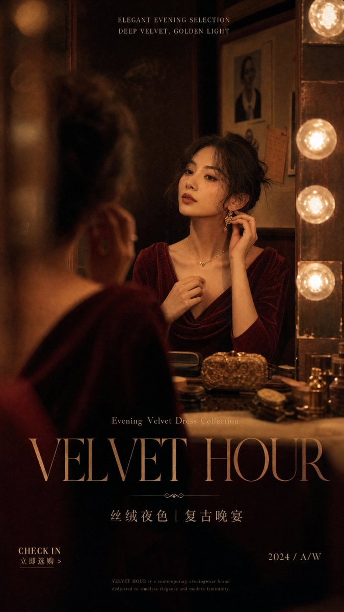 Create a vertical 9:16 high-end fashion campaign poster for [Brand Name], featur