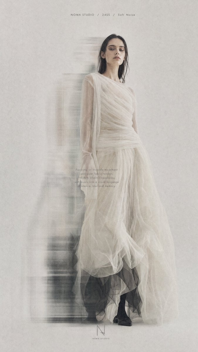 Create a vertical high-resolution experimental fashion editorial poster.

【Theme