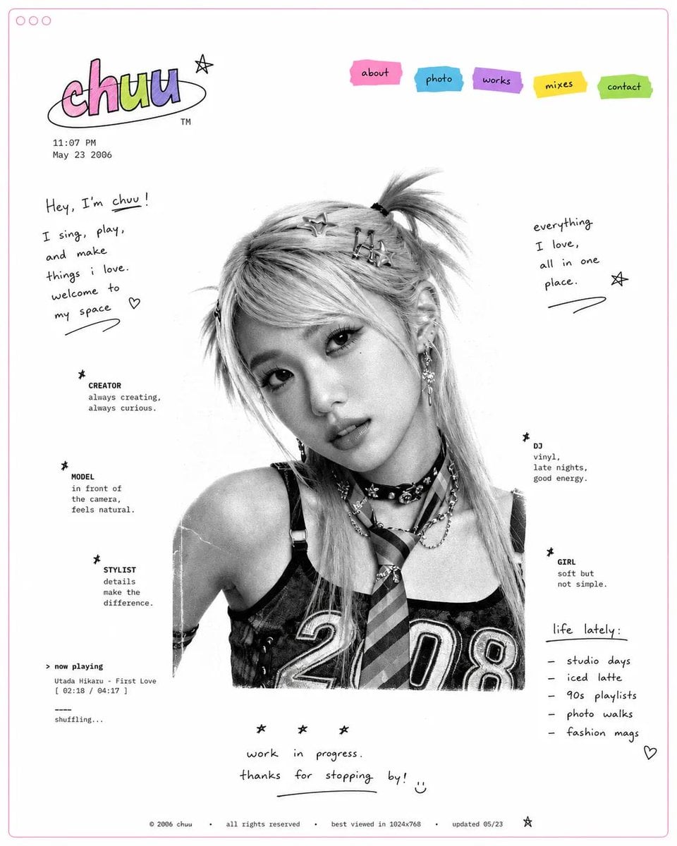 Design a minimal early-internet personal profile webpage / digital portfolio lan