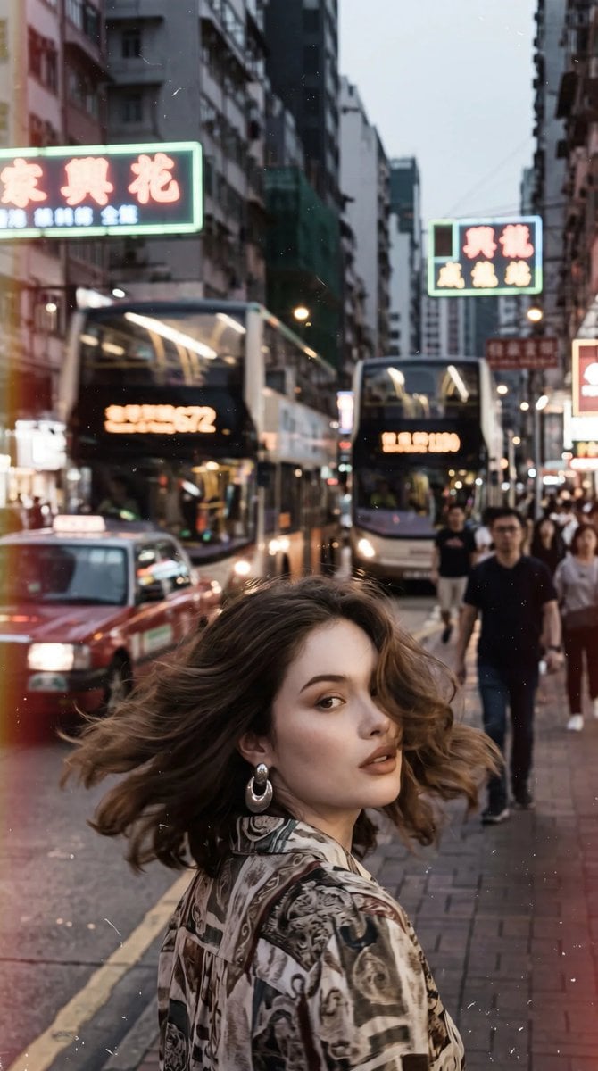 Generates a portrait photos with a retro Hong Kong style. The overall style feat