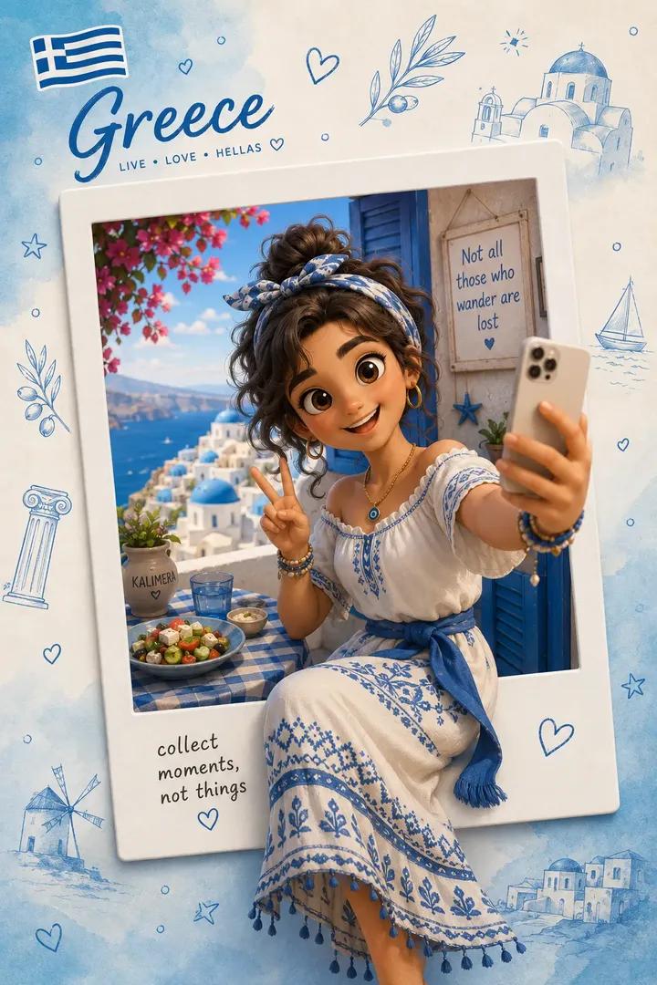 Create a premium collectible travel poster in a cute stylized 3D cartoon/Pixar-i