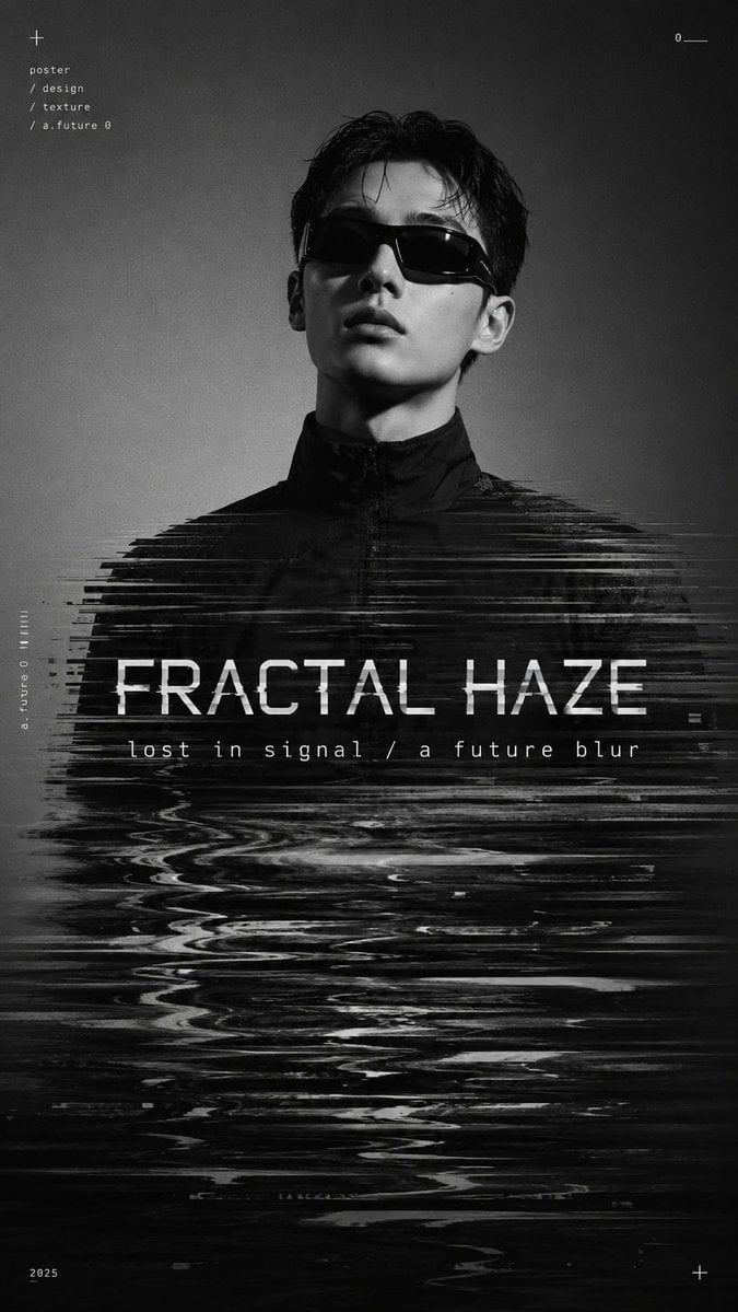 Create a high-end artist editorial poster with a strong fashion magazine, music 