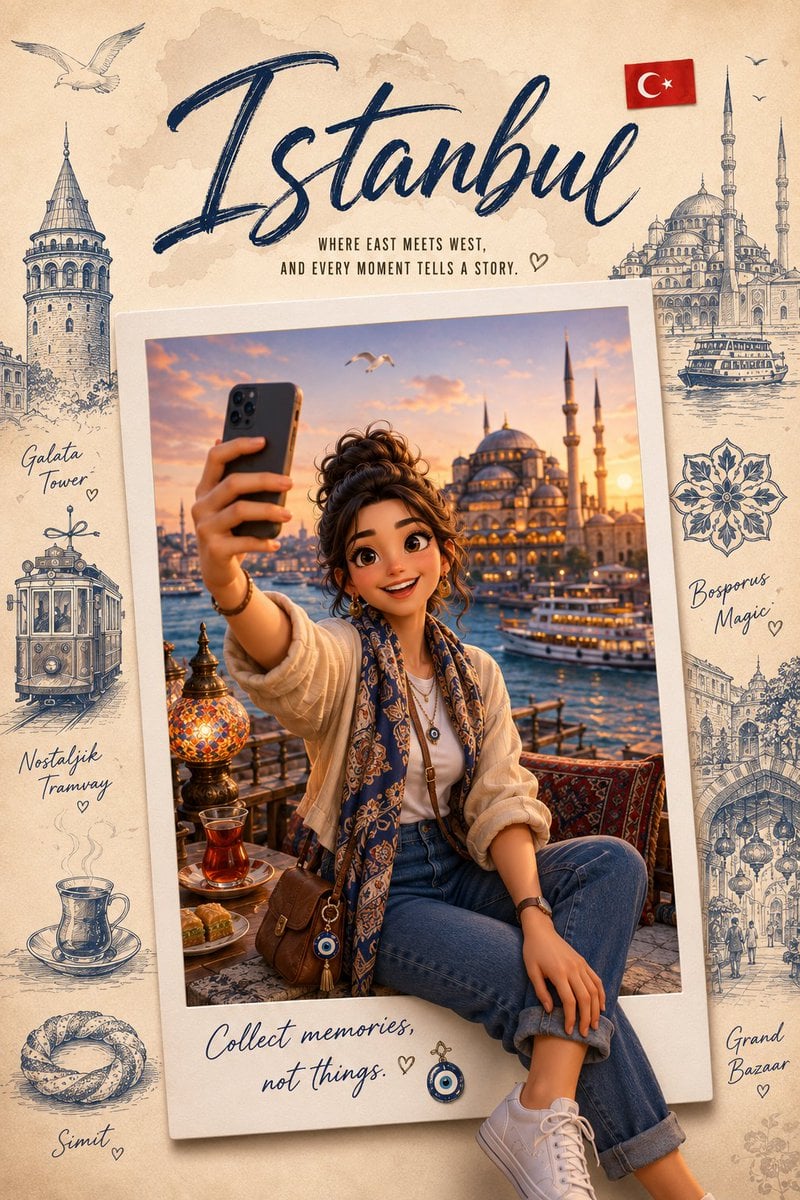 Create a premium collectible travel poster in a cute stylized 3D cartoon/Pixar-i