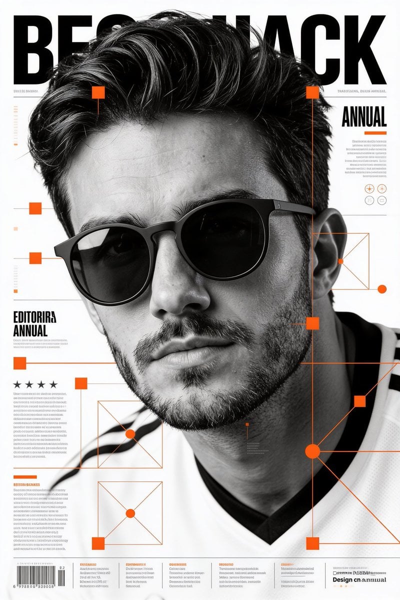 Create a highly graphic Beckham poster built almost entirely in monochrome. The 