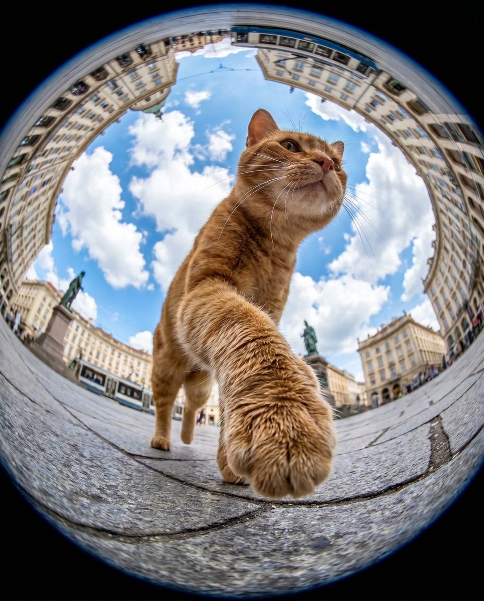 Ultra-realistic action photography, extreme fisheye lens, 8mm, worm’s-eye view f