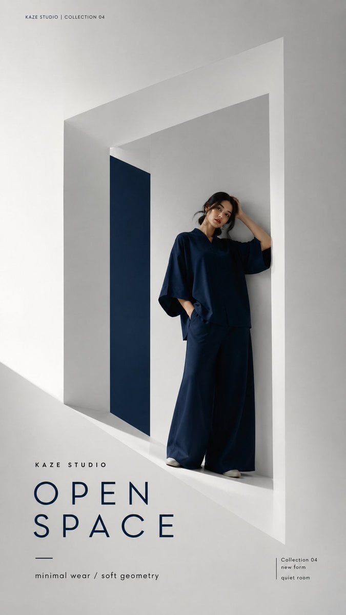 Create a high-end graphic fashion poster with strong color, typography, fashion 