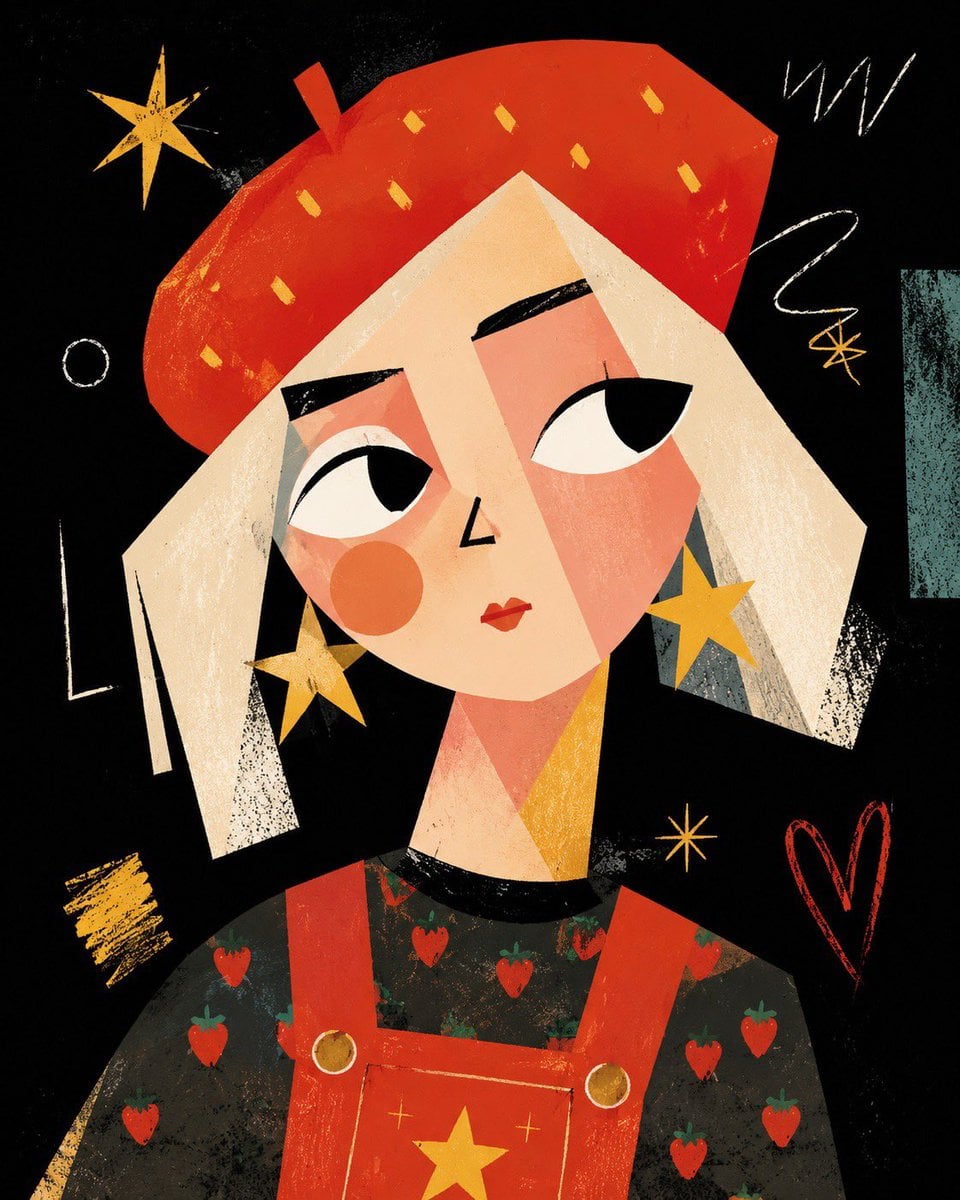 Create a cute neo-expressionist cubist minimal vector portrait illustration, Pic