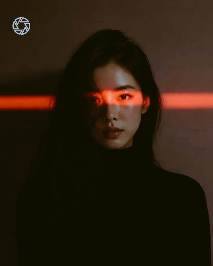 Ultra-realistic cinematic portrait of a young East Asian woman/man wearing a bla
