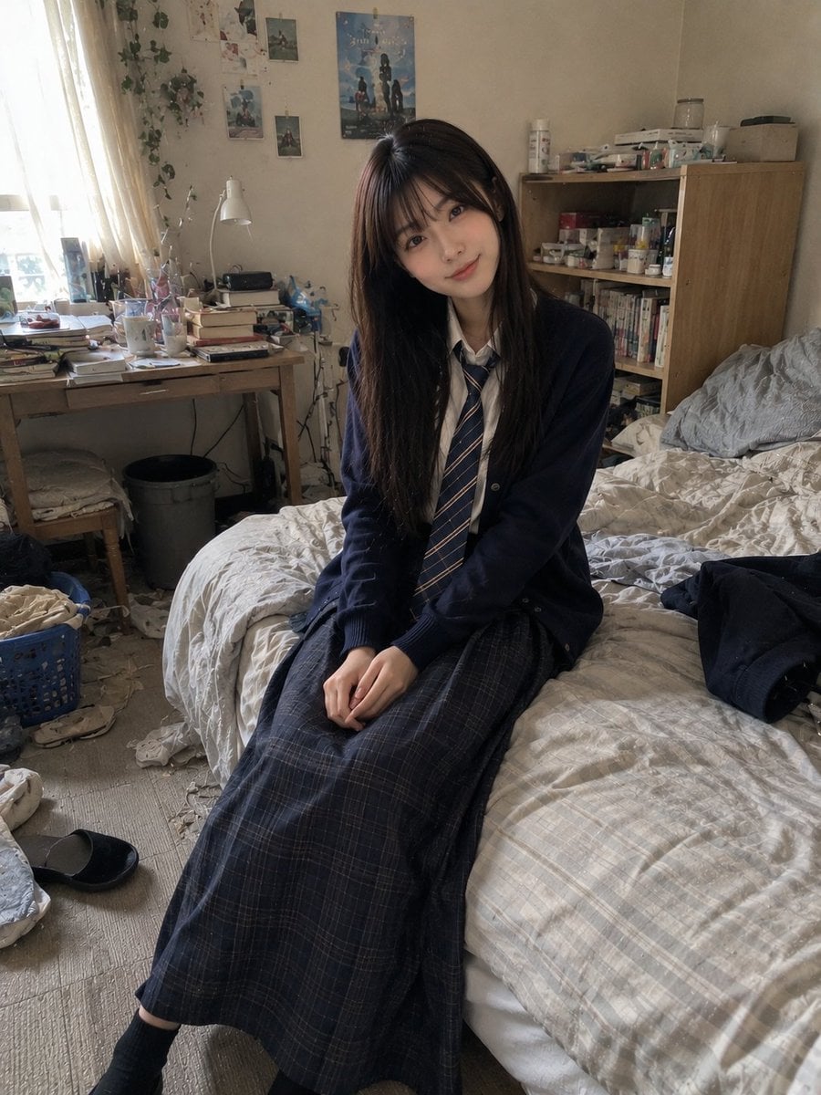 Beautiful young Japanese woman (22 years old) with long straight dark brown hair