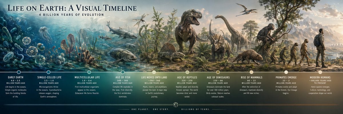 Create a single ultra-wide panoramic science explainer visual, horizontal 3:1, o