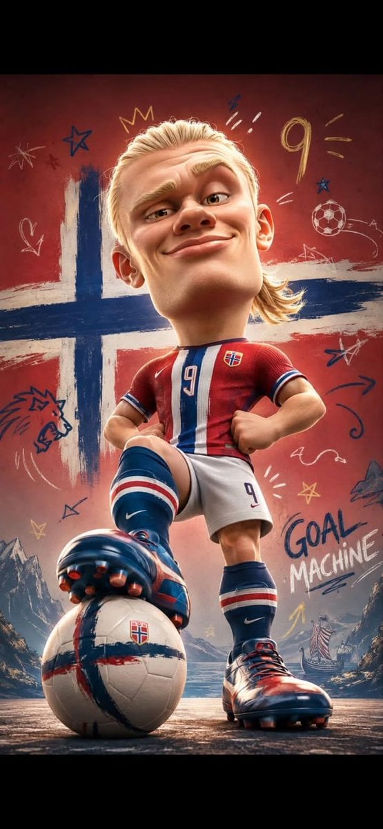 Full body caricature of a famous male football player with oversized head, exagg