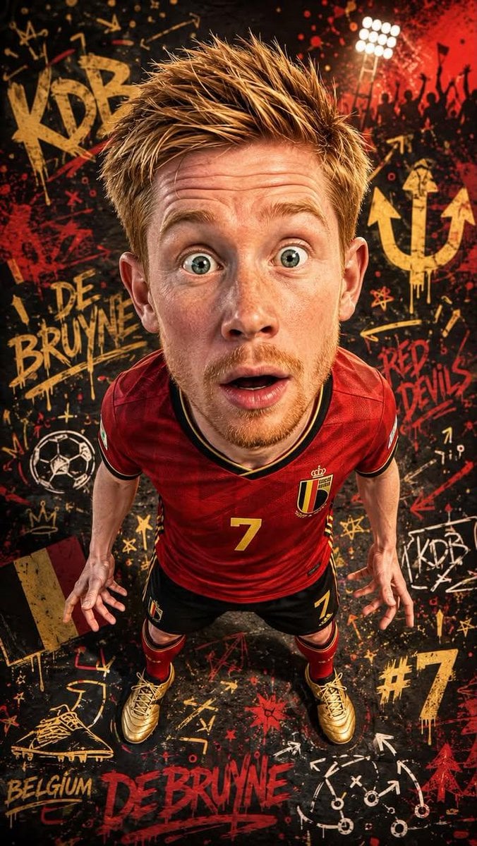 Ultra-detailed caricature sports portrait of a Belgian football player wearing B