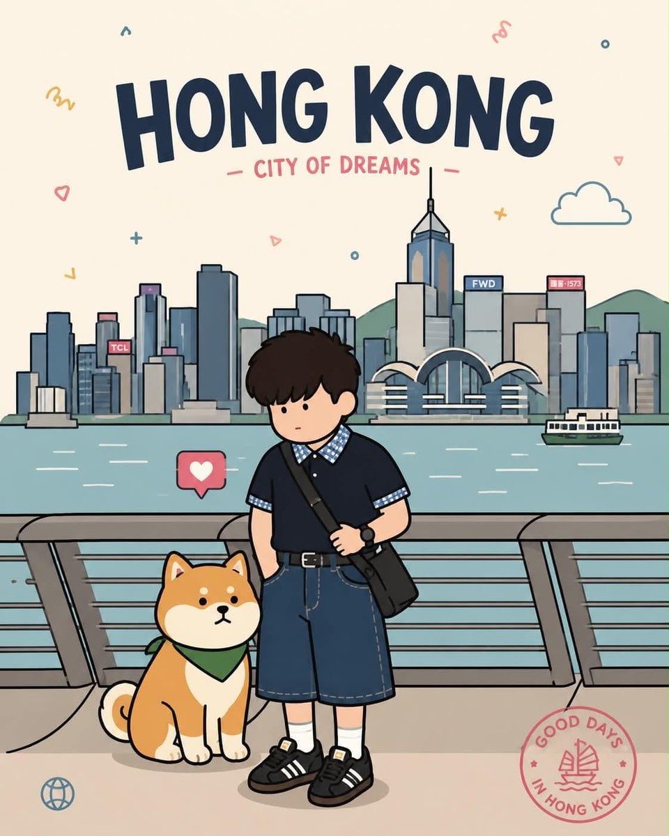 Playful flat-vector poster illustration of [Human] posing with [Animal] in [Pose