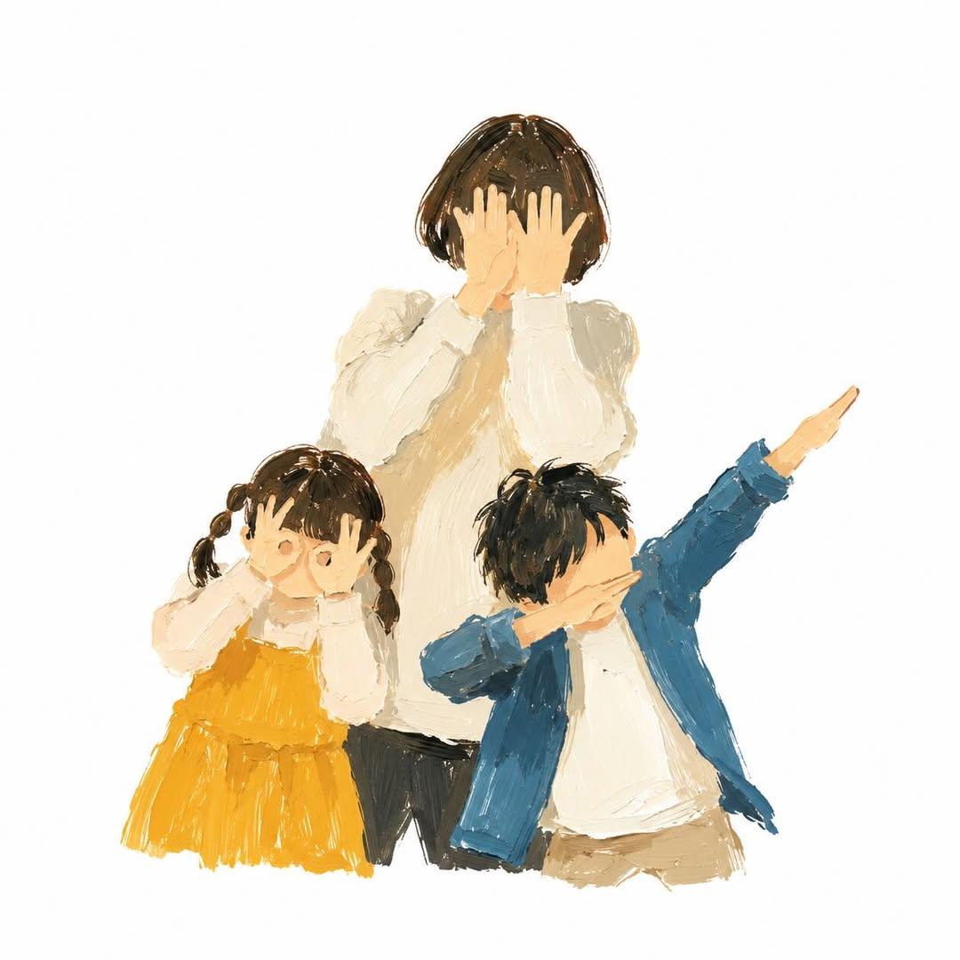 Illustration of "Me and [Subject]" in a playful and charming pose. Hand-painted 