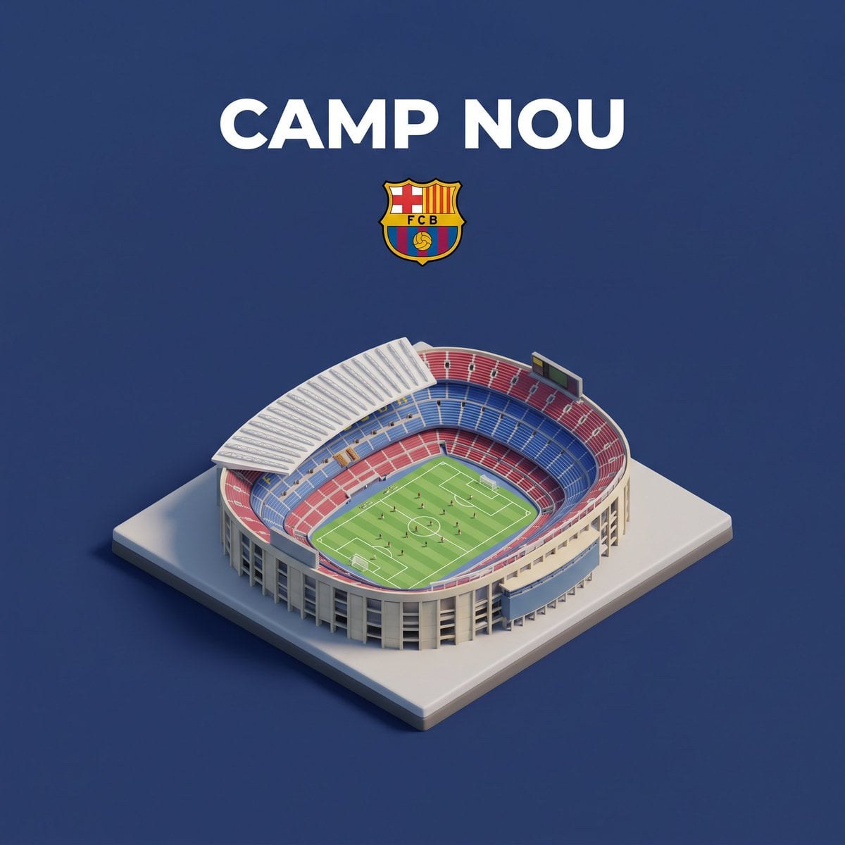 Present a clear, 45° top-down isometric miniature 3D cartoon scene of [Stadium],