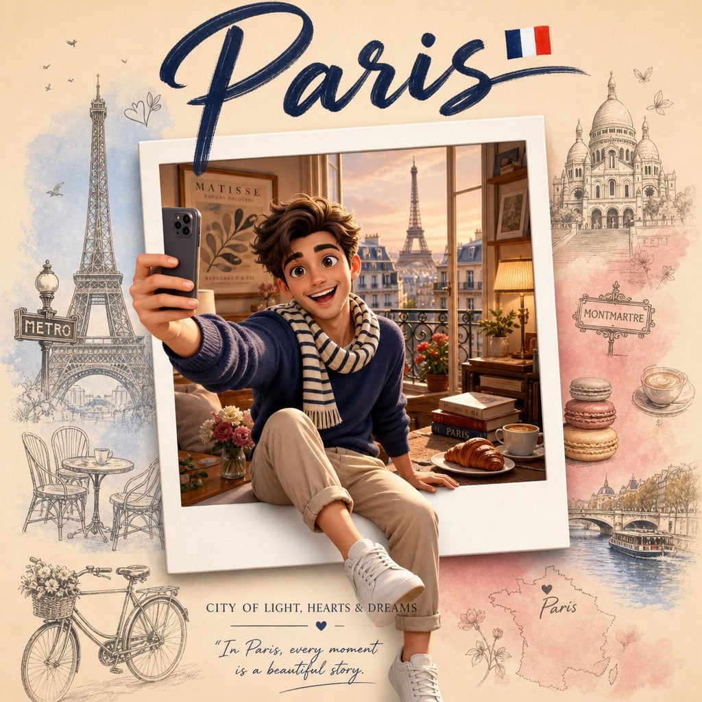 Create a premium collectible travel poster, Theme: [Place Name] The man from the