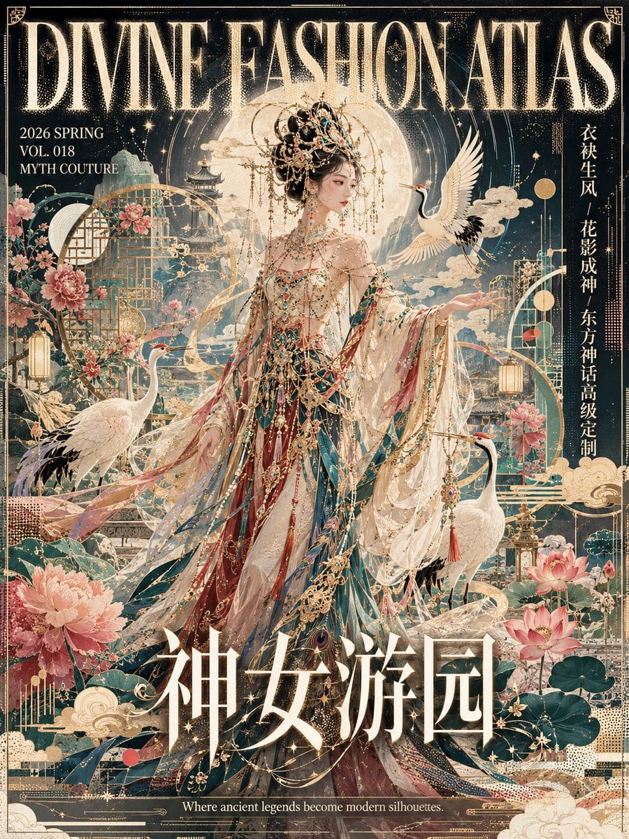 生成一张【极繁主义矢量艺术杂志封面海报】，画幅为【竖版3:4/ 9:16 / 横版16:9】。
主题为【填写主题，例如：中国神话未来志/山海经都市传说/东方神话