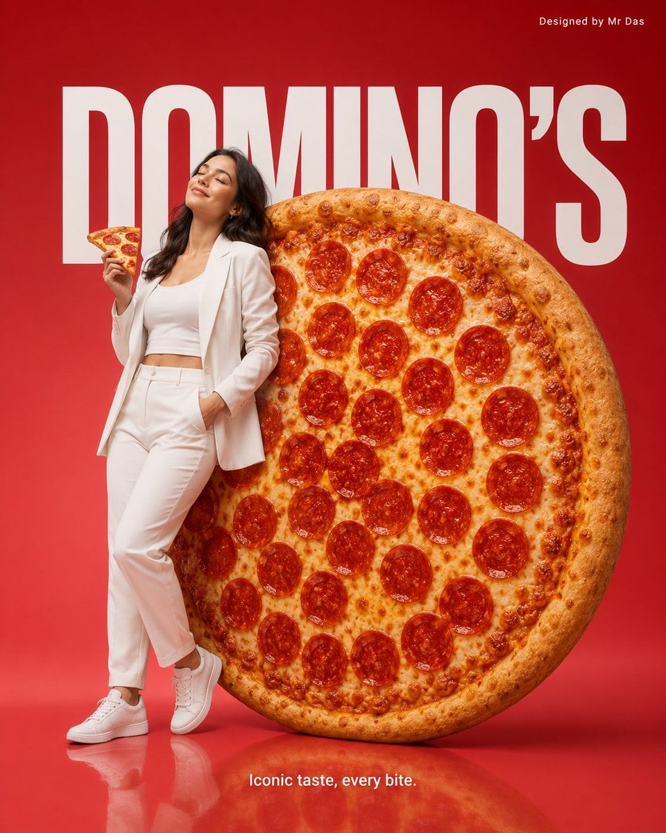 Minimalist commercial ad featuring oversized Domino’s Pepperoni Pizza, ultra-cle
