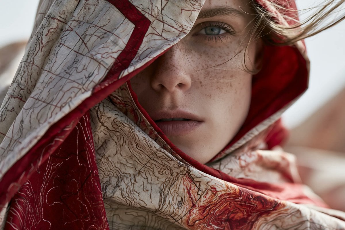 A high-fashion editorial portrait of a [Subject] wearing avant-garde garments cr