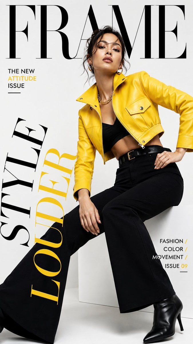 Create a high-end luxury fashion campaign mockup with strong typography, realist