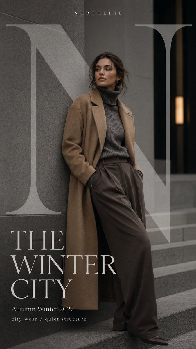 Create a high-end luxury fashion campaign mockup with strong typography, realist