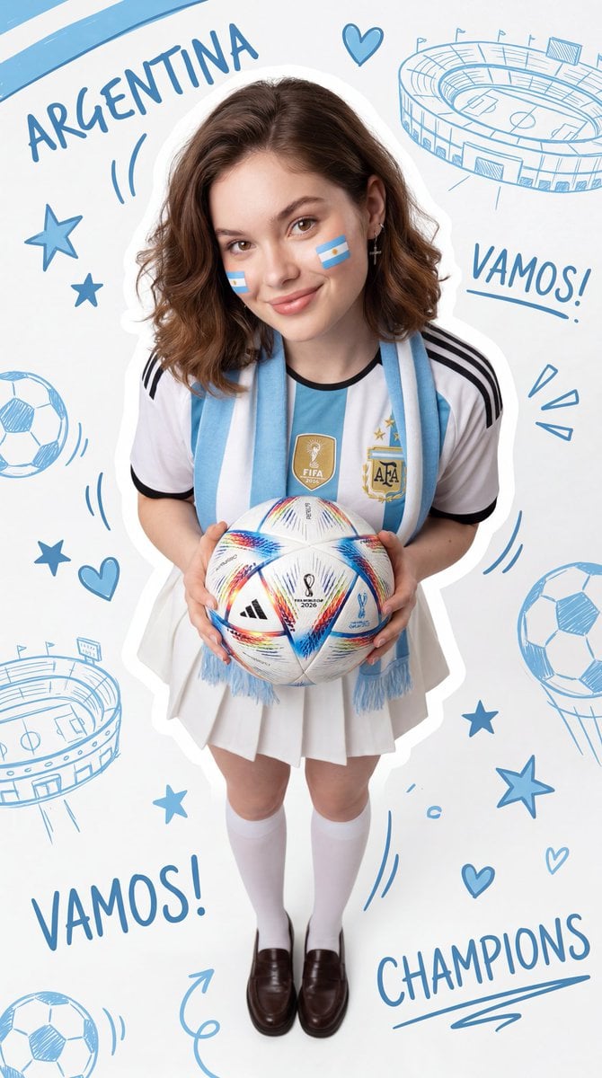 Ultra-realistic full-body photograph of a young woman with facial features match