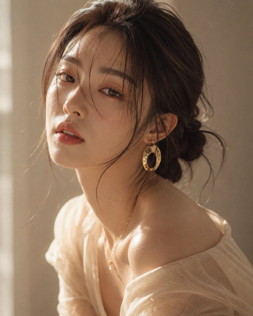 Ultra-realistic beauty portrait of a beautiful young Korean woman, soft luxury e