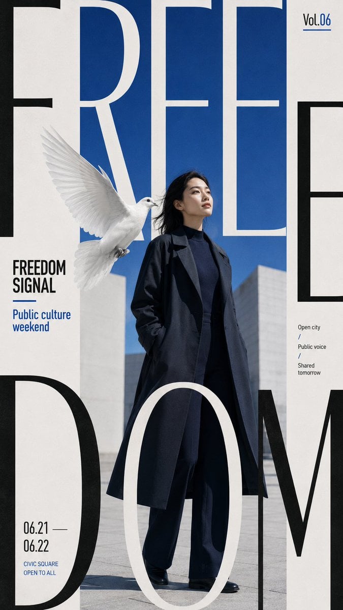 Create a high-end type-framed poster where oversized typography becomes the main