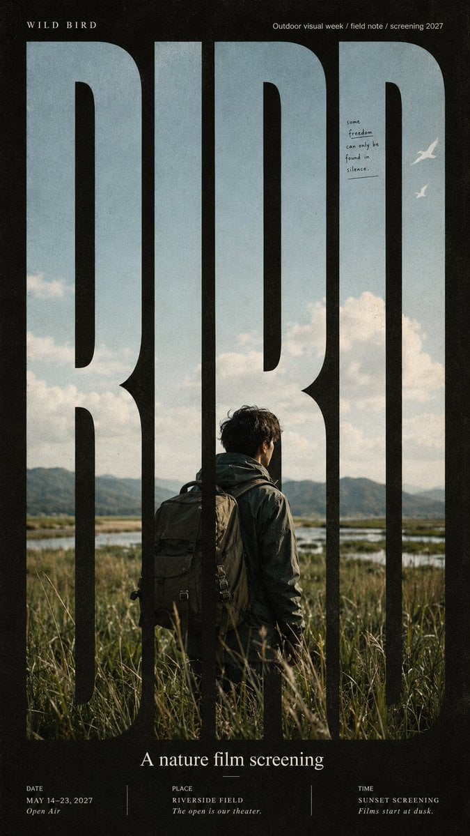 Create a high-end type-framed poster where oversized typography becomes the main