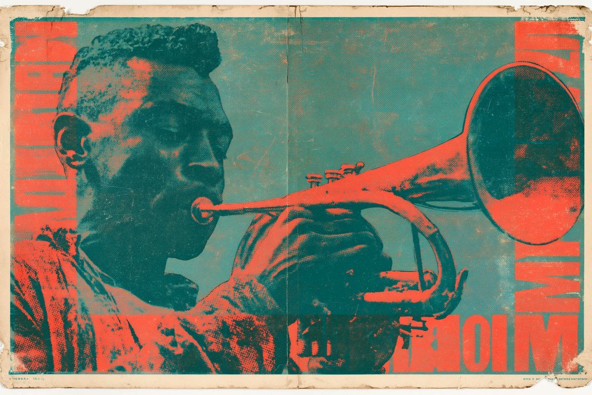 A vintage lithograph poster of a [Subject], printed with textured [Color One] an