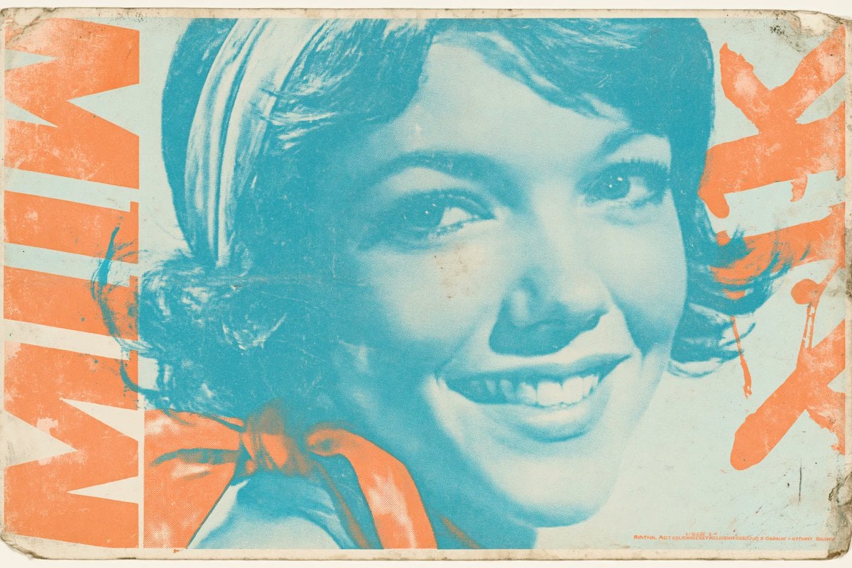 A vintage lithograph poster of a [Subject], printed with textured [Color One] an