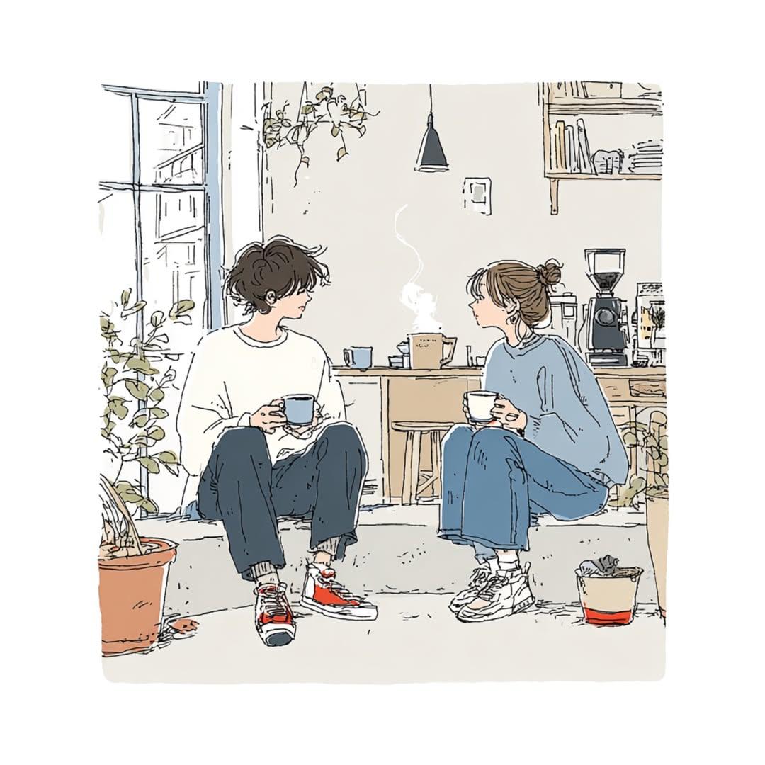 Create a delicate contemporary Japanese lifestyle illustration with a cozy slice