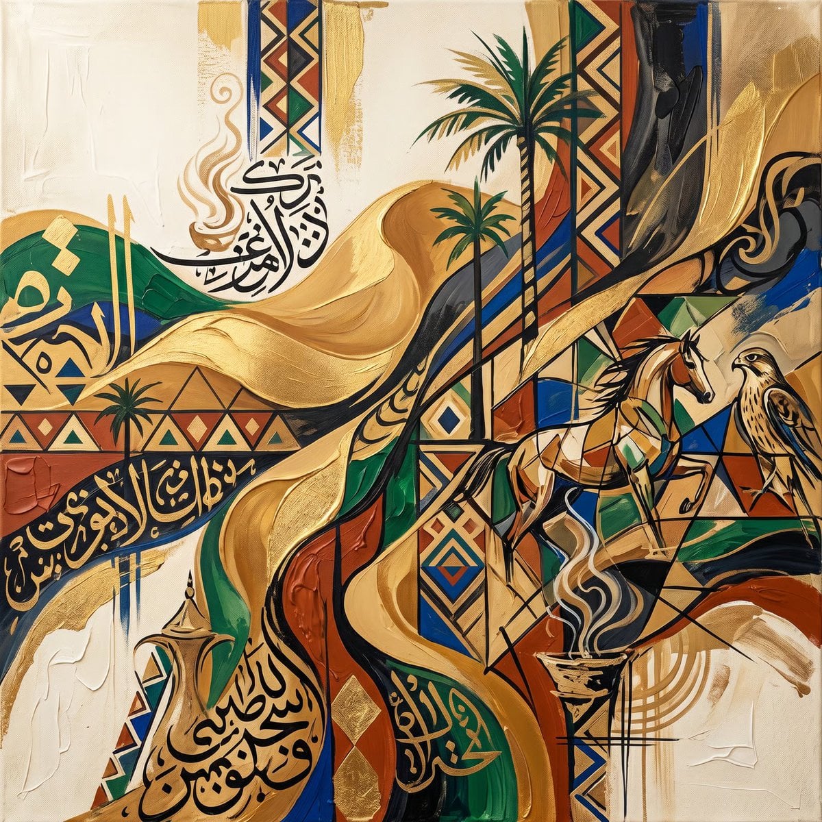 Saudi abstract illustration, contemporary Saudi art, abstract interpretation of 