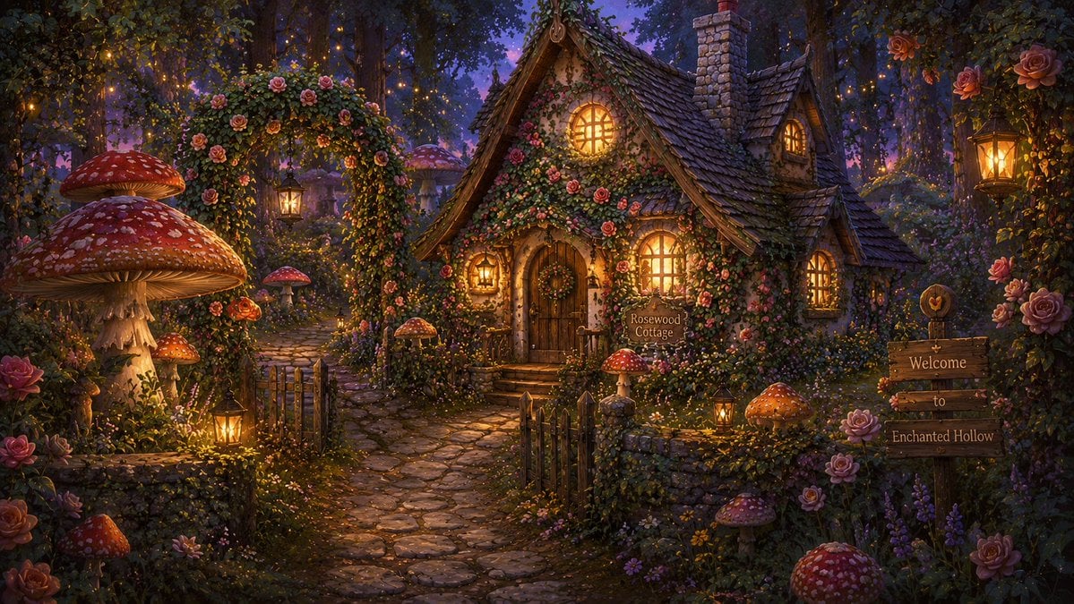 An enchanting illustration of [Subject] surrounded by lush [Environment], detail