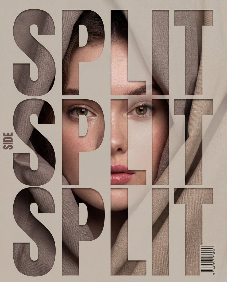 Vertical editorial poster portrait of [Character] with [Hair], face tightly fram
