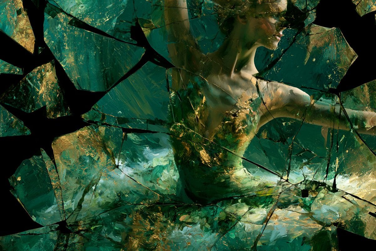 A Shattered Mirror of Abstract Expressionism reflecting [Subject], with a Broken