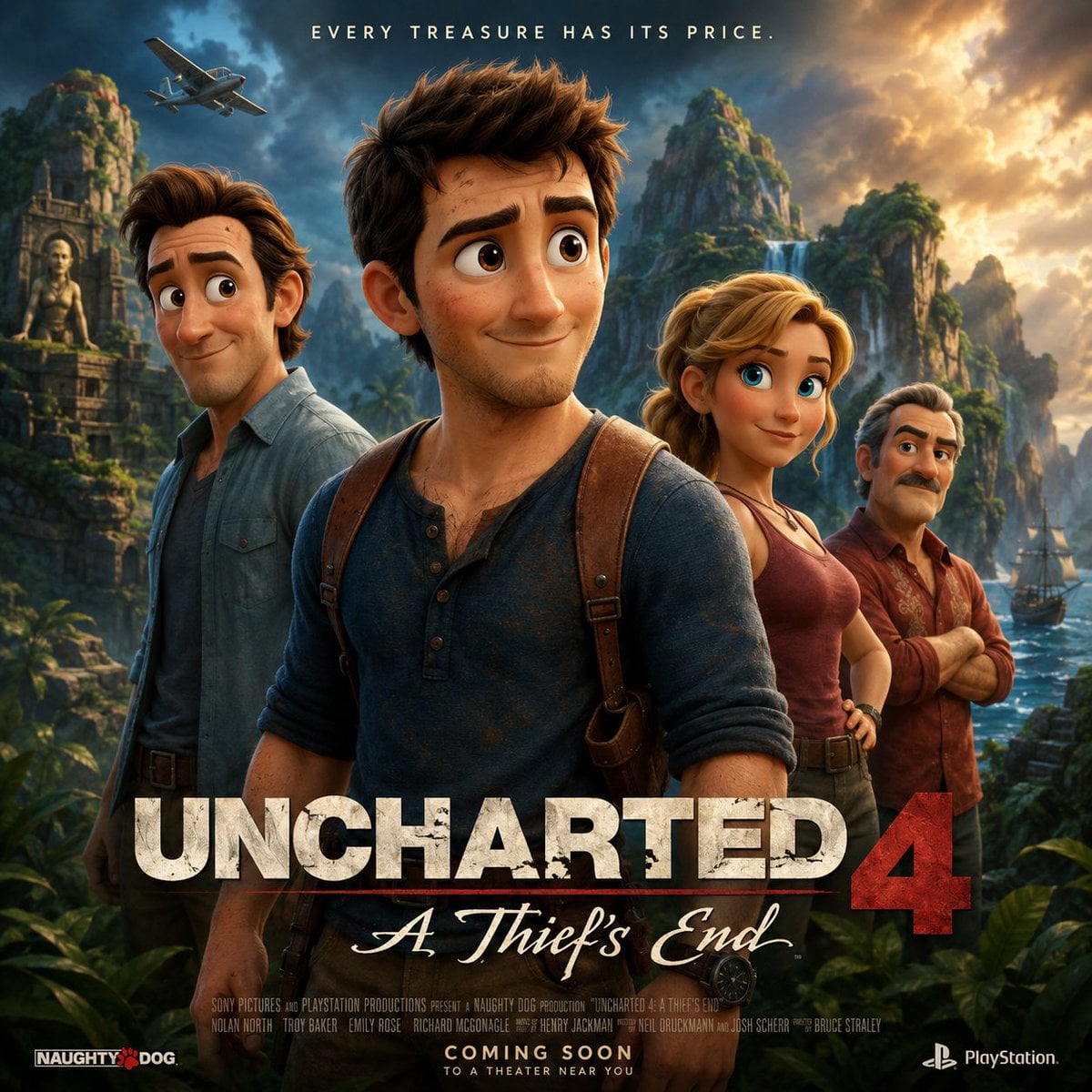 Pixar-style movie poster reimagining of the video game [Video Game]. Feature the