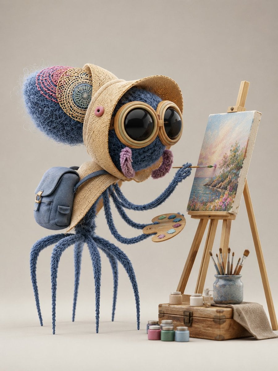 "A whimsical handcrafted textile sculpture of [Object], created entirely from kn