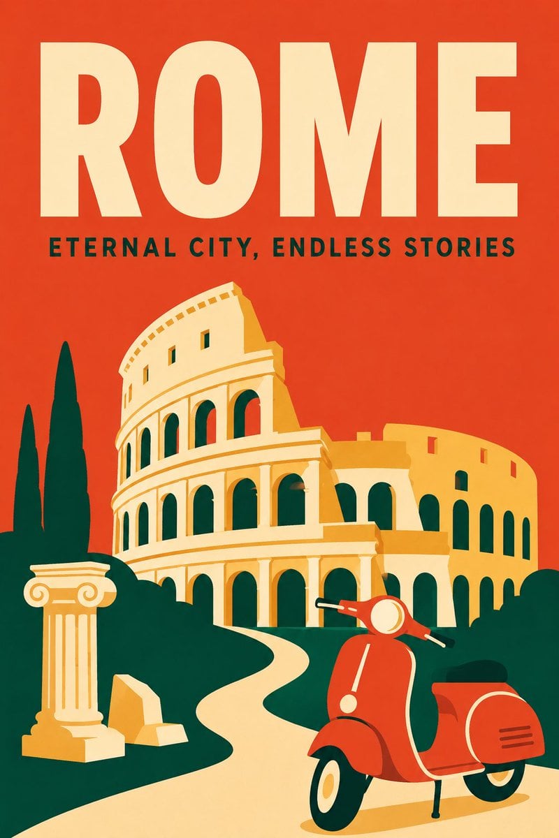 A flat minimalist travel poster for the city of [City Name], featuring a stylize