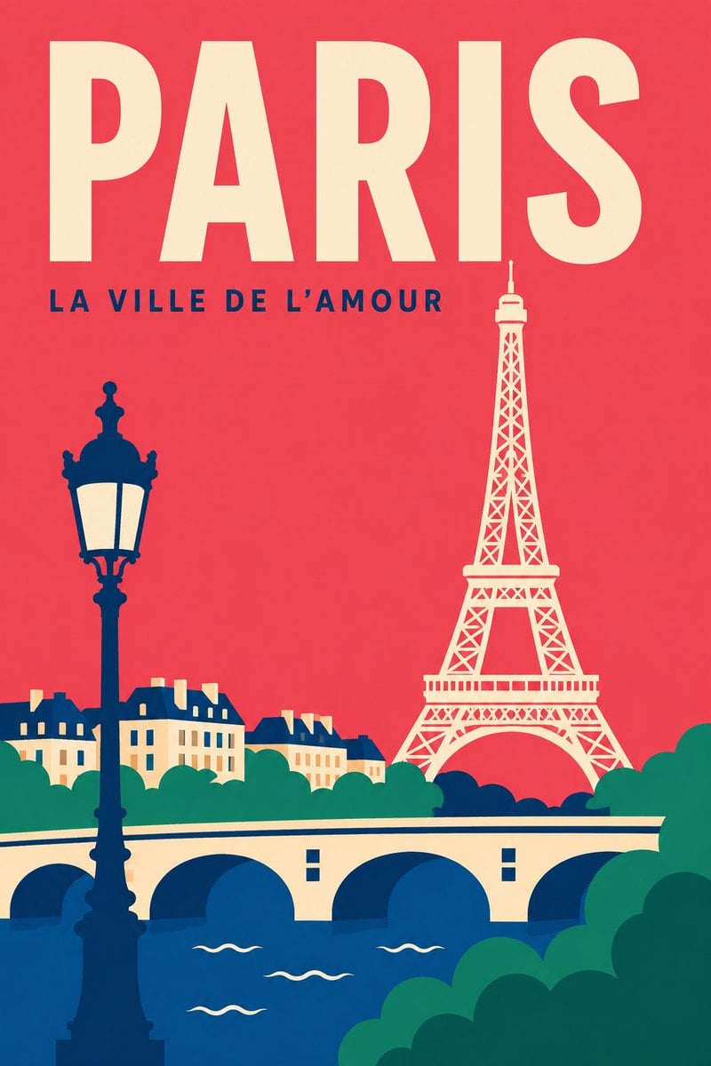 A flat minimalist travel poster for the city of [City Name], featuring a stylize